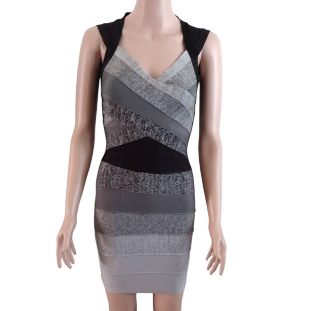 Rachael G Stretch Strappy Dress in gray and black. Size S.